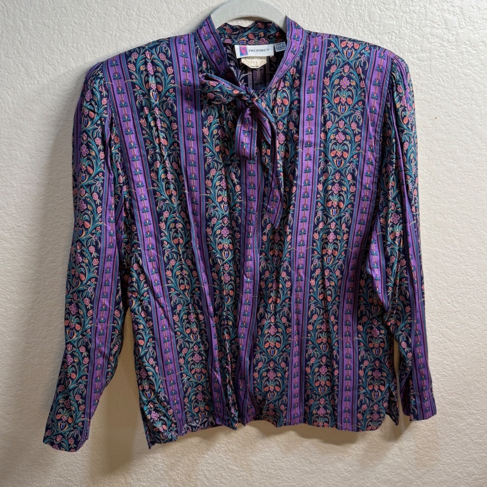 Vintage Prophecy Womens Sz 16 Purple Teal Artsy Floral Boho Eclectic Blouse Top - Picture 5 of 12